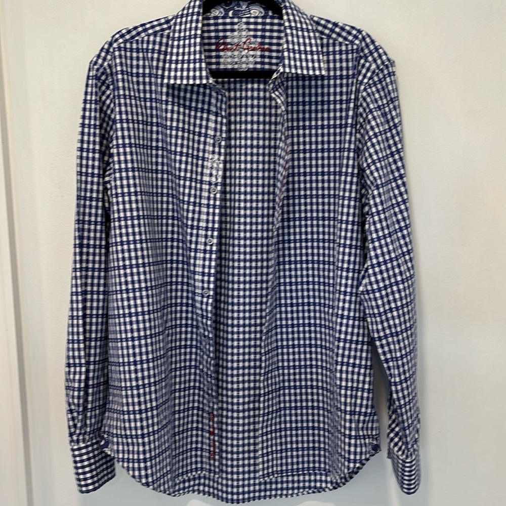 Robert Graham Shirt Classic Fit Blue & White Long Sleeved Men's Size Lar…